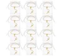 CTIRCHIU 12 Sets Cross Charms Wristbands Rosary Pearl Bracelets for Baptism and Wedding with Alloy Mesh Material Featuring Spiritual Well-being and Blessings for Women and Men