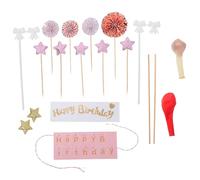 CTIRCHIU 12Pcs Happy Birthday Cake Topper Rose Gold Glitter Star Confetti Balloons Fans for Festive Cake Decorations for Elegant Birthday Parties