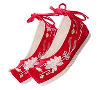 CTIRCHIU 1Pair Embroidered Cloth Shoes for Women Hidden Wedge Heel Design Vintage Chinese Ethnic Style Comfortable Indoor Footwear for Friends and Loved Ones