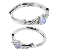 CTIRCHIU 2 Pcs Couples Promise Rings Set, Sterling Silver Angel Demon Open Lotus Opal Rings, Adjustable Size Simple Fashion Jewelry for Valentines