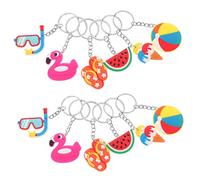 CTIRCHIU 24pcs Hawaiian Beach Party Key Chain Decorations Cute Cartoon Bag Pendants Durable PVC Keychain for Summer Luau Party Vibrant Ice Cream Duck Slipper Watermelon Volleyball Ornaments