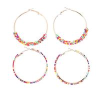 CTIRCHIU 2Pairs Bohemian Bead Loop Earrings Colorful Handmade Dangle Earrings for Women for Summer Beach Weddings Casual Occasions