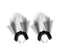 CTIRCHIU 2pcs Black Veil Headband with Realistic Rose Embellishments Lightweight Mesh Veil Bride and Corpse Bride Headpiece for Halloween Day Dead Party Accessory