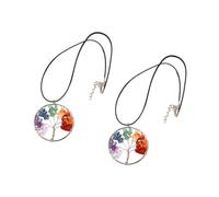 CTIRCHIU 2PCS Colorful Natural Stone Tree of Life Necklaces for Women Unique Chakra Pendant Jewelry with Gemstones Symbol of Life Wisdom and Healing