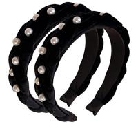 CTIRCHIU 2pcs Elegant Velvet Pearl Headbands for Women Wide Elastic Hair Hoops Flexible Statement Hair Accessories for School Work Travel and Daily Wear