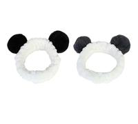 CTIRCHIU 2pcs Flannel Panda Ear Makeup Headbands for Washing Face and Sports, Stretchy and Water Absorbing Soft Hair Bands, Cute and Comfortable Head Wraps for Daily Skincare