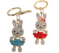 CTIRCHIU 2pcs Rhinestone Rabbit Keychain Bag Pendant Lightweight Metal Bunny Key Rings with Sparkling Crystal Decoration for Handbags