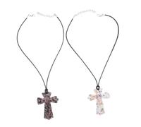 CTIRCHIU 2pcs Sands Cross Necklace Christian Cross Charm Ornament Necklace for Jewelry Making Glass