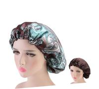 CTIRCHIU 2pcs Satin Double Layer Sleeping Cap for Women Large Size Soft Lace Edge Bonnet Drawstring, Wide Brim Night Sleep Hat for Curly Hair Protection in Wine Red and Green
