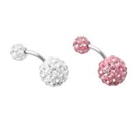 CTIRCHIU 2pcs Stainless Steel Crystal Rhinestone Women Belly Navel Ring Dangle Bar Rainbow Colors Hypoallergenic for Girls and Women