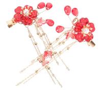 CTIRCHIU 2pcs Teardrop Glass Flower Hair Clips Long Tassels Decorative Hair Accessories for Girls and Women for Weddings and Special Occasions