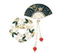 CTIRCHIU 2pcs Vintage Alloy Brooches Decorative Pins for Women Retro Fan Round Shapes Durable Coat Brooches Pins for Jackets Scarves Hats Elegant Vintage Style Accessories