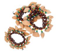 CTIRCHIU 3pcs African Shaker Rattle Bracelet Made from Wood and Coconut Shell with Crisp Percussion Tones, Tribal Ethnic Style Adjustable Wrist Instrument for Art Workshops and Drum Circle