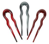 CTIRCHIU 3pcs Large U-shaped French Hair Pins Set Vintage Speckled Design Glossy Burgundy Matte Grey Blue Hair Accessories for Thick Styling and Bun Updos