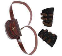 CTIRCHIU 3pcs PU Medieval Renaissance Belt Bag with Embossed Viking Bracers and Arm Guards for Authentic Viking Warrior and Medieval Noble Cosplay Vintage Style Waist Pouch for Costume