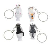 CTIRCHIU 4 Pieces Cute Toilet Cat Keychain Set, Cartoon Novelty Keyring Pendant White, Black Sitting and Gray Lying Cat Designs, Compact Aesthetic Keychain Accessories for Birthday Party