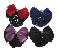 CTIRCHIU 4pcs Bow Hair Accessories Hair Nets for Women Nurses and Ladies, Elastic Mesh Bun Cover with Rhinestone Alloy Clip, Breathable Fabric Material for Quick Styling at Work and Ballet
