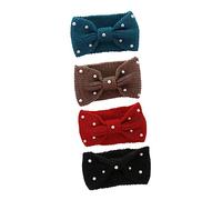 CTIRCHIU 4pcs Bow-knot Knitted Headband Women Hair Band Pearl Headwrap for Cycling Running