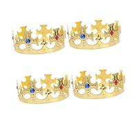 CTIRCHIU 4pcs Plastic Kings Crowns and Prince Costume Crown Set Gold Party Accessories for Birthday and Costume Events