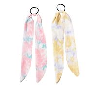 CTIRCHIU 4pcs Tie-dye Silk Hair Rope Set Ribbon Headbands for Women Girls - Mixed Pink and Yellow Colors, Soft Chic Hair Loop Accessories for Ponytails and Everyday Styling