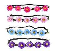 CTIRCHIU 5pcs Hawaiian Sunflower Hair Wreath Flower Headbands Pink Bohemian Style Floral Hair Accessories for Beach Party and Festival