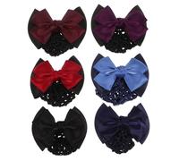 CTIRCHIU 6pcs Elastic Bun Snood Hairpins with Bow Knot Professional Headdress for Women Comfortable and Stylish Hair Covers for Work Parties and Dates Red Red Dark Purple Light Blue