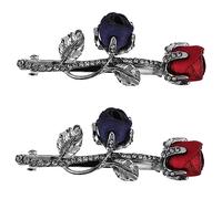 CTIRCHIU Alloy Rhinestone Bridal Hairpin 2pcs Rose Flower Barrette Navy Blue and Red Wedding Hair Accessories for Brides and Girls
