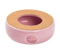 CTIRCHIU Ceramic Tea Heater with Wooden Candle Holder for Kitchen Use Pink Surface Teapot Warmer for Heating and Heat Preservation
