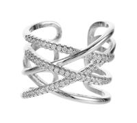 CTIRCHIU Chic Opening Finger Ring for Women Double Crossed Lines Design with Zircon Inlay Copper Jewelry for Weddings Parties and Daily Wear