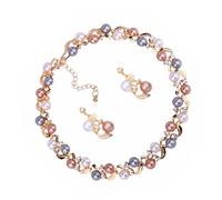 CTIRCHIU Colorful Pearl Necklace and Earring Set for Women Sweet Style Alloy Jewelry Distinctive Neck Chain for Parties and Everyday Wear