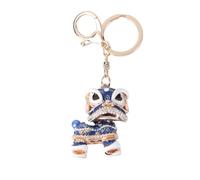 CTIRCHIU Creative Metal Lion Dancing Keychain with Rhinestones, Chinese Style Key Holder Pendant for Car and Bag Accessories, Unique Chinoiserie Keyring for Women