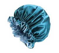 CTIRCHIU Double Layer Satin Sleep Bonnet for Women Extra Large Round Hair Cap in Peacock Blue Comfortable Night Hat for Hair Care for Rest and Beauty