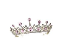 CTIRCHIU Elegant Rhinestone Crown Bridal Headwear Large Tiara for Wedding Birthday Banquet Pink