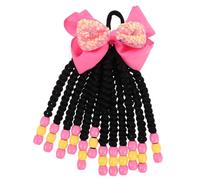 CTIRCHIU Girls Braided Ponytail Hair Extension with Beads Long Spiral Wig Bright Pink Large Size Toddler Hair Accessories for Daily and Party Wear