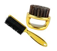 CTIRCHIU Golden Barber Neck Brush and Ring Handle Cleaning Brush Set for Beard and Hair, Gentle on Skin with Comfortable Grip, Abs and Nylon Material, for Professional Barbers and Men's