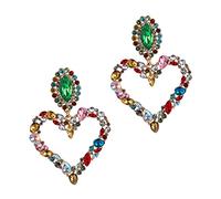 CTIRCHIU Heart Dangle Earrings with Colorful Rhinestones Retro Style Ear Pendants for Women for Daily Wear and Special Occasions