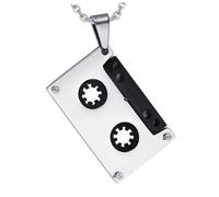 CTIRCHIU Hip Hop Cassette Tape Pendant Necklace Vintage Mens Necklace Titanium Steel Jewelry for Men