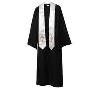 CTIRCHIU Men's Priest Costume Set with Embroidered Cross Stole, Polyester Material, Comfortable Wear and Easy Maintenance, Traditional Style for Religious Ceremony and Cosplay Party, 90cm