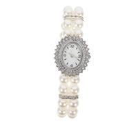 CTIRCHIU Pearl Design Watch Elegant Bracelet Watch with Rhinestone Double Row Simulated Pearls Elastic Band for Business Women Casual Wristwear
