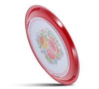 CTIRCHIU Retro Enamel Plate, 30cm Red Enamelware Fruit Serving Plate | Old Fashioned Chinese Style, Simple Practical Flat Bottom Design, for Dessert Shops and Family Gatherings