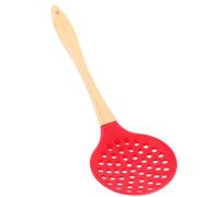 CTIRCHIU Silicone Skimmer Spoon with Wood Handle, Red Kitchen Utensil Featuring Uniform Fine Holes that Will Never Scratch Cookware, for Home and Hotel Cooking and Food Serving