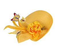 CTIRCHIU Straw Wedding Fascinator Hat with Flower Butterfly Plume Design, Large Handmade Tea Party Headpiece Headband for Women Bridal Banquet Accessories