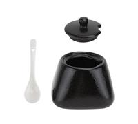 CTIRCHIU Sugar Bowl Condiment Container with Lid and Spoon Ceramic Black Smooth Surface Space Saving Kitchen Pot for Salt, Pepper, and Spice Storage for Cooking and Home Kitchen