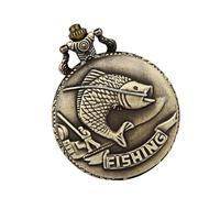 CTIRCHIU Vintage Bronze Pocket Watch Relief Fish Design Retro Quartz Watch for Angling Enthusiasts Classic Fishing Accessory