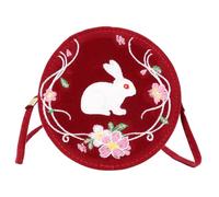 CTIRCHIU Vintage Embroidered Velvet Round Crossbody Bag in Wine Red Breathable Corduroy Shoulder Pouch with Smooth Zipper Compact Daily Essentials Handbag for Women Birthday