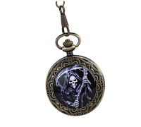 CTIRCHIU Vintage Ghost Pocket Watch with Thick Chain Retro Bronze Pocket Watch Christmas Birthdays and Anniversaries Mechanical Movement Elegant Roman Numerals Compact