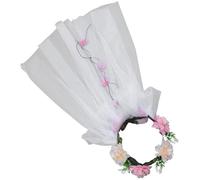 CTIRCHIU White Bridal Veil with Silk Flower Wreath and Tulle Material, Elegant Wedding Accessory for Photography and Cocktail Occasions, Beautiful Cloth Design for Brides