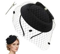 CtiUjdx 1Pcs Black Fascinators for Women, Elegant Black Fascinator Hat, Black Fascinator with Secure Clip Attachment for Women Wedding Funeral Tea Party Formal Events