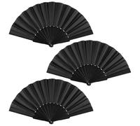 CtiUjdx 3Pcs Hand Fan Folding Black Manual Fans, Portable Fabric Folding Hand Fan, Vintage Chinese Bamboo And Fabric Fan For Wedding, Party Favor, Performance, Dance, Home Decorations, Festival, Gift
