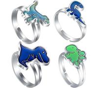 CtiUjdx 4 Pcs Mood Ring, Dinosaur Color Changing Jewelry Set, Fun Party Rings for Kids and Teens, Adjustable Emotion Rings for Daily Wear and Gift Giving